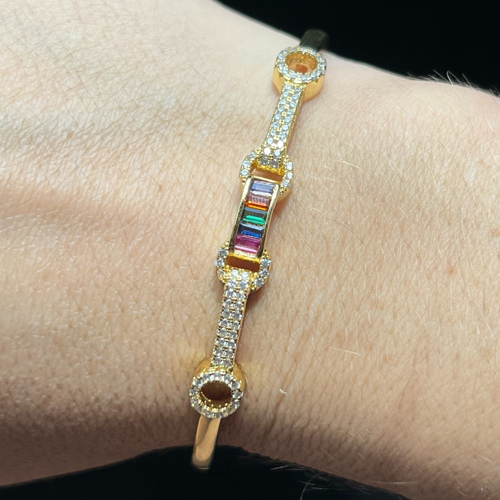 Gold and Multicolor CZ Bangle Bracelet